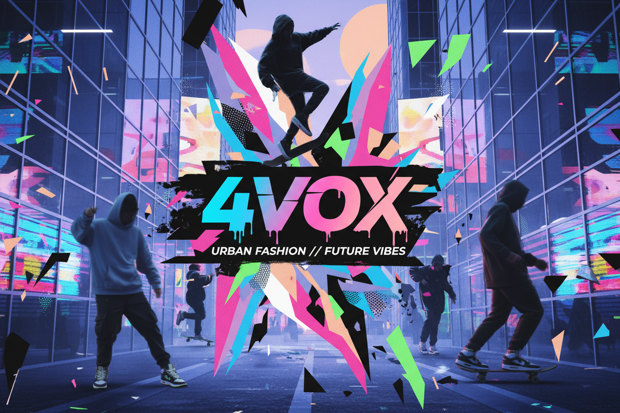 Create background image with name 4VOX which is a clothing store for genz